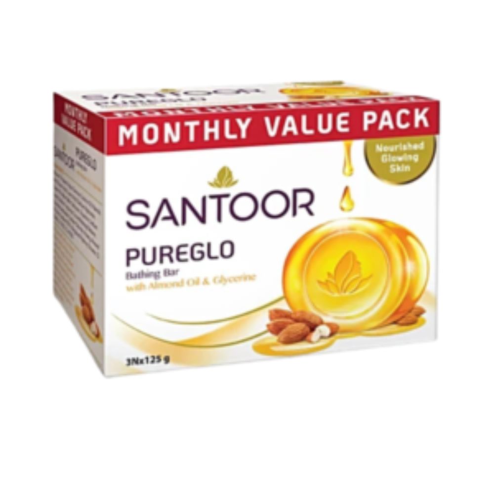 Santoor Pureglo Glycerine Bathing Bar  Soap125g 3N