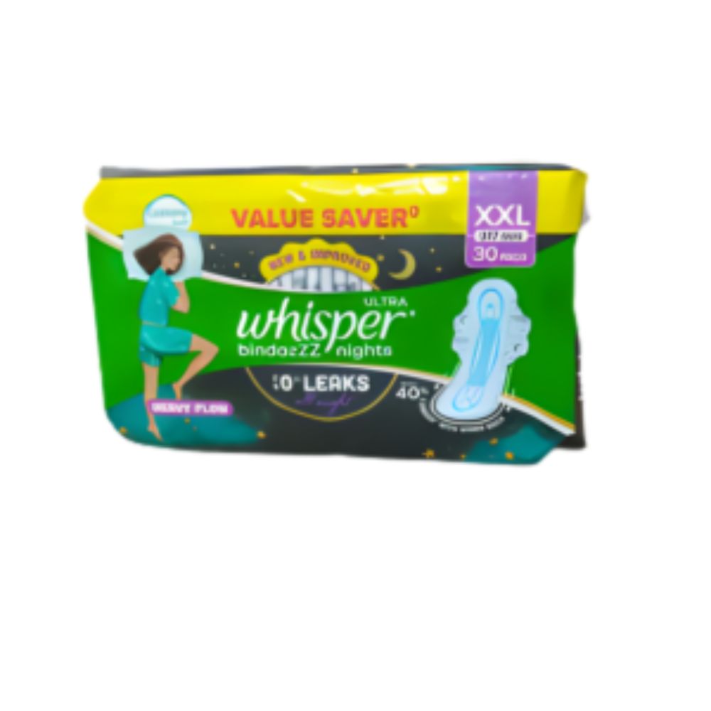 Whisper Bindazzz Nights Sanitary Pads | XXL | 30 Pcs