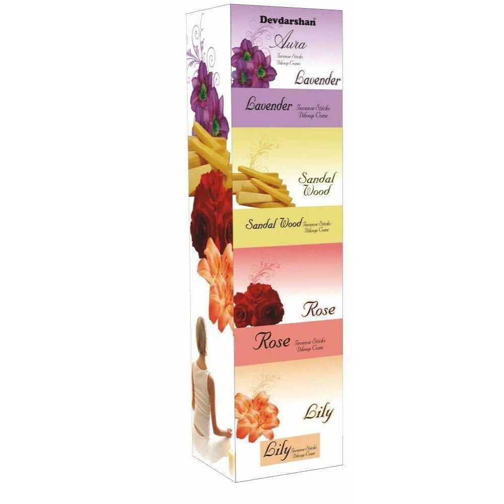 Devdarshan Aura Dry Dhoop Cones (Lavender, Sandalwood, Rose, Lily) Pack of 1 Boxes