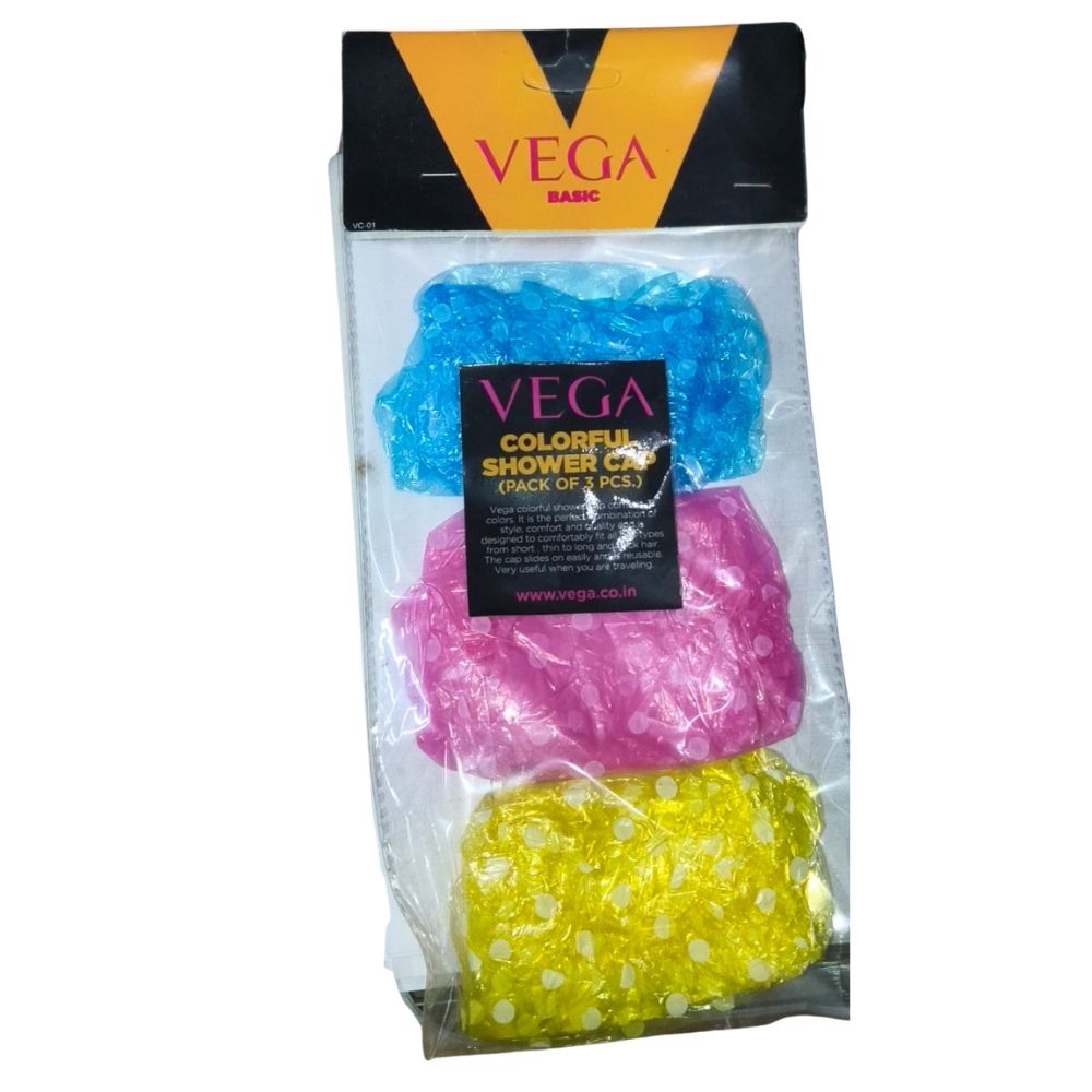 Vega Colorful Shower Cap Pack Of 3 Pcs